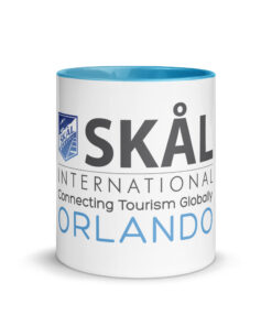 Skål International Orlando Coffee Mug – White Ceramic with Blue Interior, Premium 11oz / 15oz