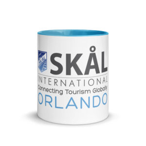 Skål International Orlando Coffee Mug – White Ceramic with Blue Interior, Premium 11oz / 15oz