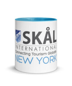 Skål International New York Coffee Mug – White Ceramic with Blue Interior, Premium 11oz / 15oz