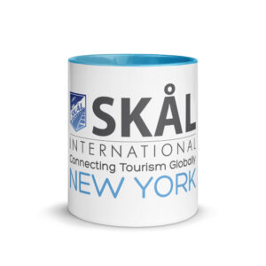 Skål International New York Coffee Mug – White Ceramic with Blue Interior, Premium 11oz / 15oz
