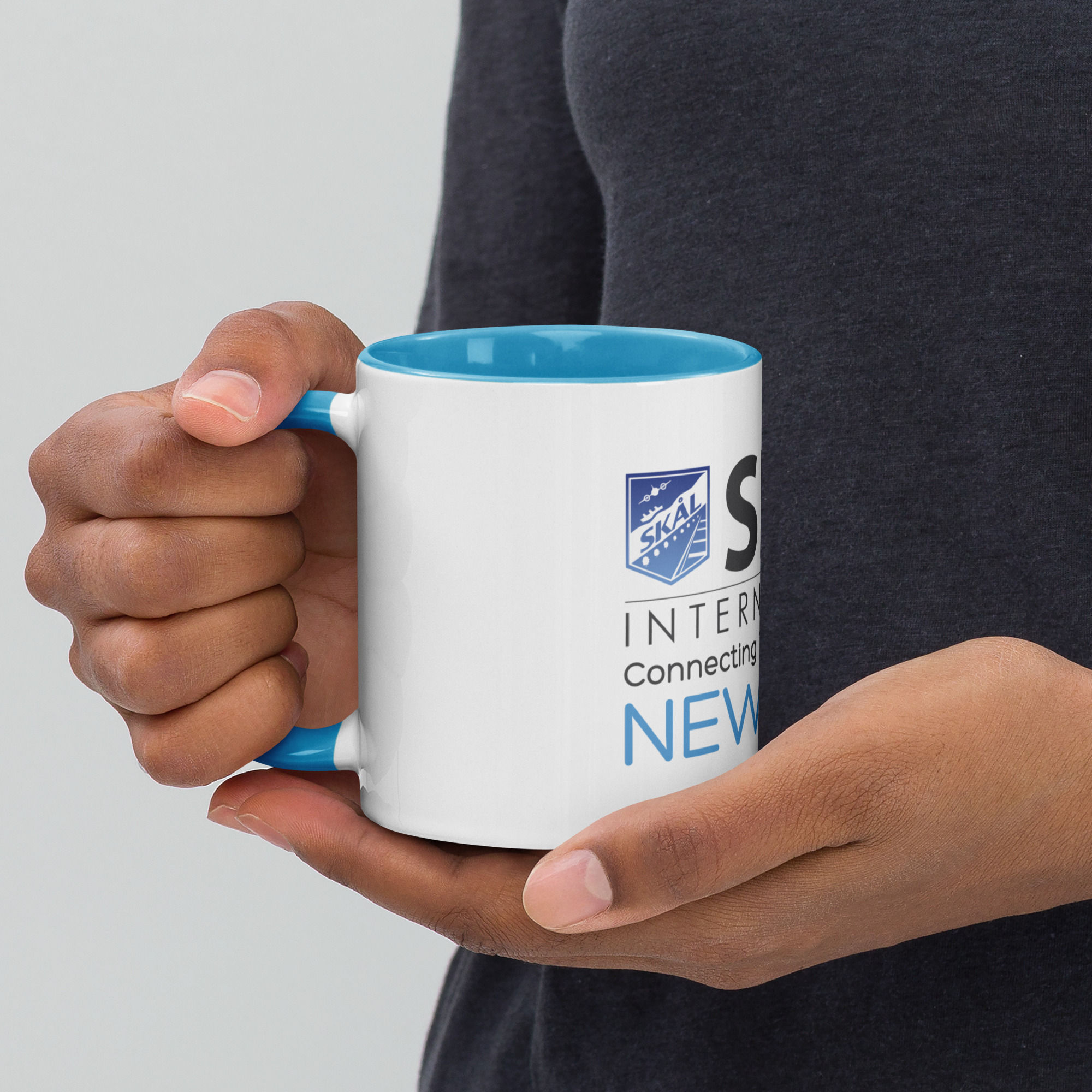 Skål International New York Coffee Mug – White Ceramic with Blue Interior, Premium 11oz / 15oz - Image 3